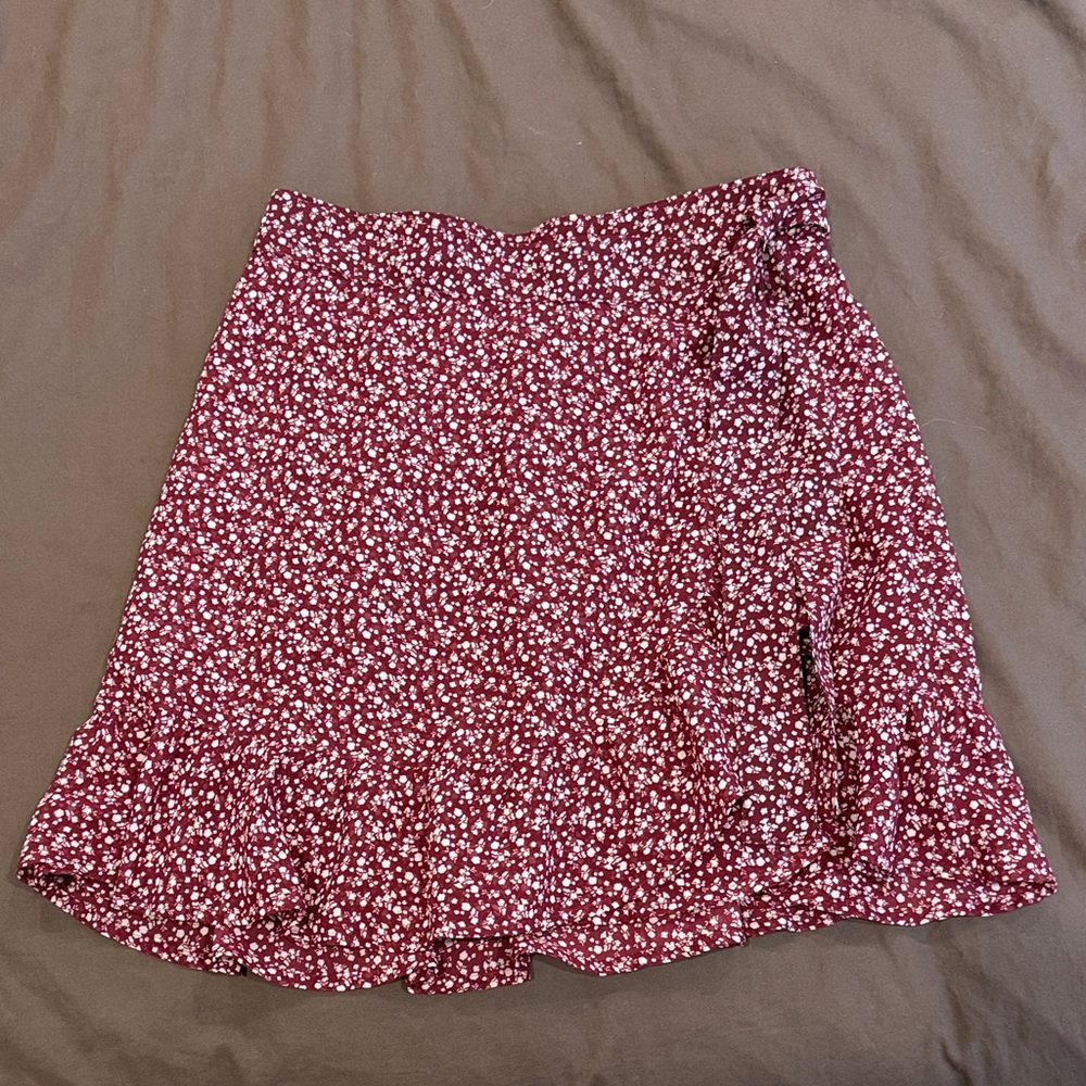 Hollister Burgundy Floral A-Line Skirt